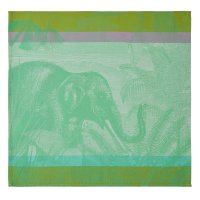 Serviettes de table (4x Set) de Le Jacquard Français; Model Sinharâja Jungle; Couleur principale vert en coton; Taille 50x50 cm carré; Motif Paysages, Animaux tissé jacquard