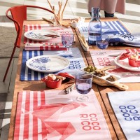 Serviettes de table (2x Set) Coco-Rico Bleu 55x55 cm...