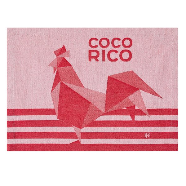 Placemats (2x Set) from Le Jacquard Français; Model Coco-Rico Rouge; main colour red in cotton; Size 36x50 cm rectangular; Motif Animals; Pattern jacquard woven