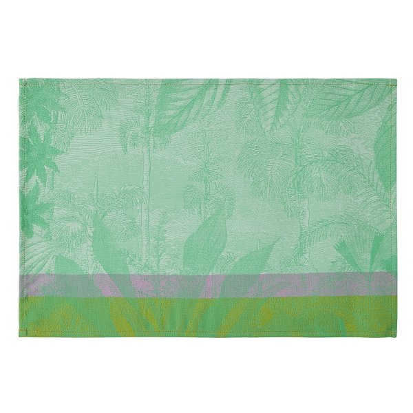 Placemats (2x Set) from Le Jacquard Français; Model Sinharâja Jungle; main colour green in cotton; Size 36x50 cm rectangular; Motif Landscapes, Animals; Pattern jacquard woven