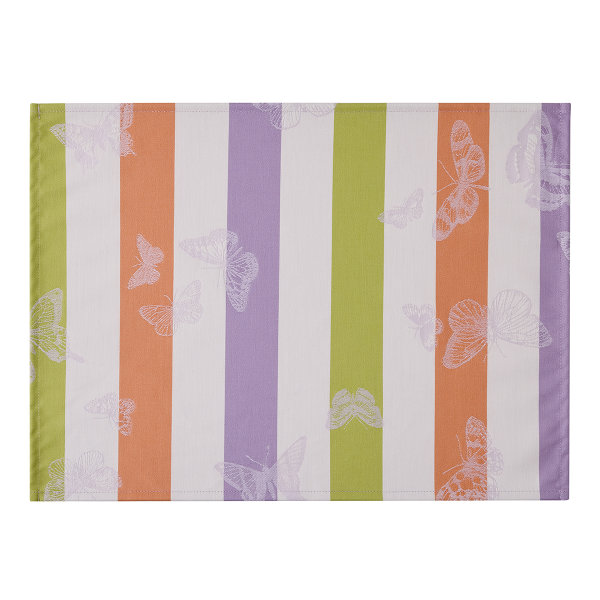 Sets de table enduits (2x Set) de Le Jacquard Français; Model Bal Des Papillons Lilas; Couleur principale violet en coton; Taille 36x50 cm rectangulaire; Motif Été, Animaux tissé jacquard