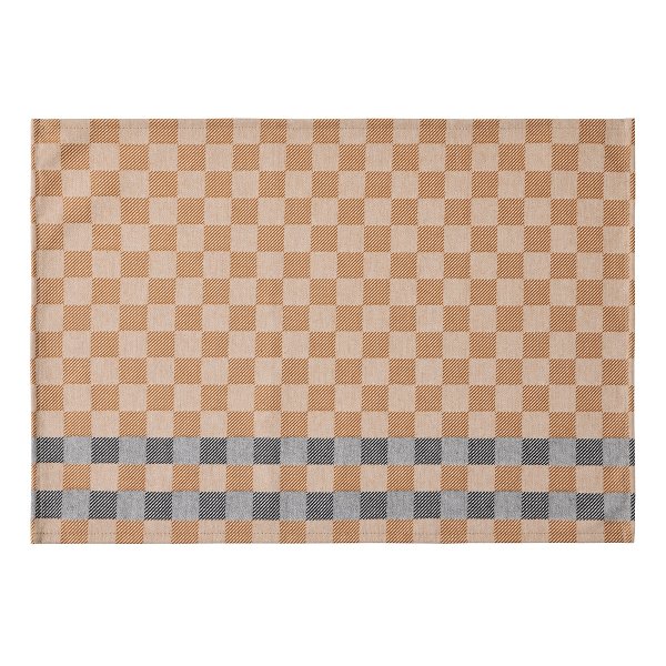 Coated placemats (2x Set) from Le Jacquard Français; Model Champêtre Damier; main colour brown in cotton; Size 36x50 cm rectangular; Motif graphic patterns; Pattern jacquard woven