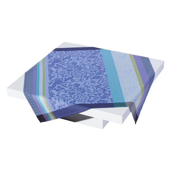 Coated tablecloth from Le Jacquard Français; Model Provence Bleulavande; main colour blue in cotton; Size 150x150 cm Square; Motif Summer; Pattern jacquard woven