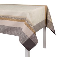 Coated tablecloth from Le Jacquard Français; Model Provence Calisson; main colour beige in cotton; Size 175x320 cm rectangular; Motif Summer; Pattern jacquard woven