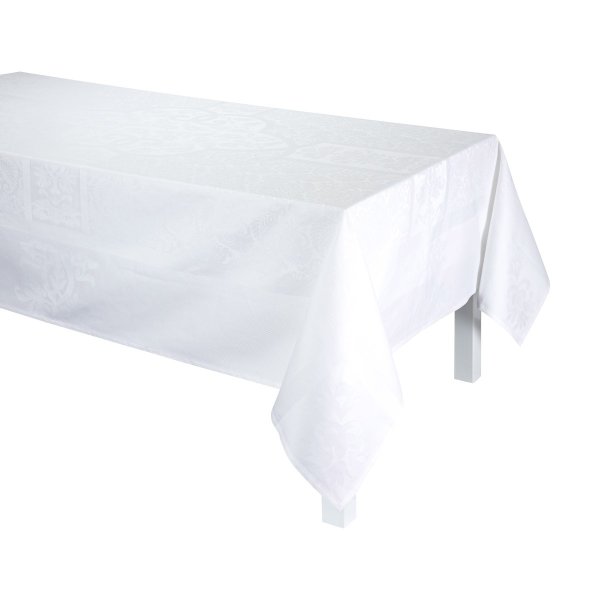 Nappe de Le Jacquard Français; Model Siena Blanc; Couleur principale blanc en coton; Taille 175x380 cm rectangulaire; Motif Occasions festives tissé jacquard