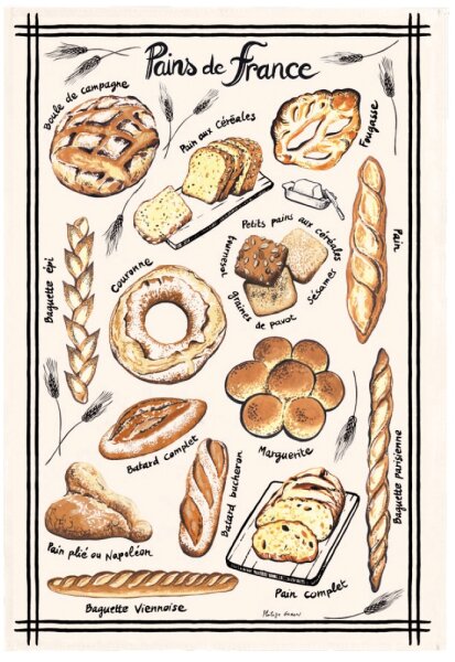 Winkler - Tea towel - Pains de France - Ecru made of 100% cotton in beige - printed - GTIN: 3210802268004