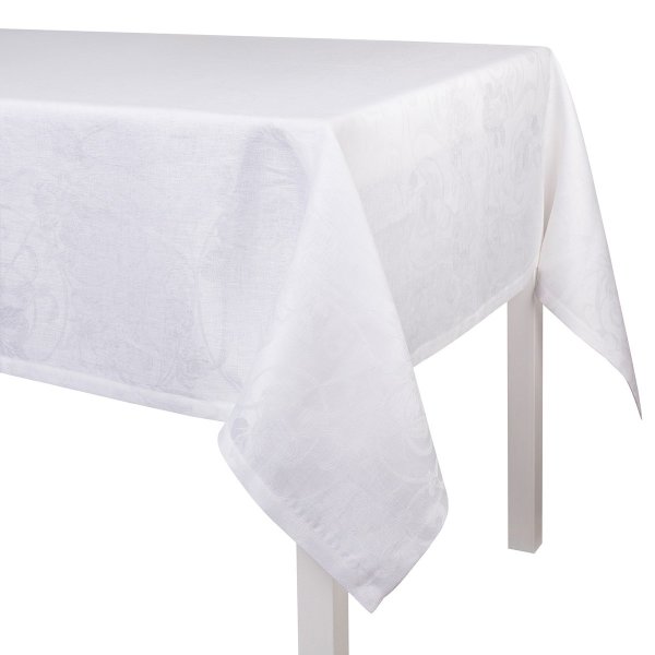 Nappe de Le Jacquard Français; Model Tivoli Blanc; Couleur principale blanc en lin; Taille 175x175 cm carré; Motif Occasions festives tissé jacquard