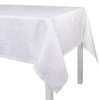 Mantel de Le Jacquard Français; Modelo Tivoli Blanc; Color principal blanco en lino; Tamaño Ø 240 cm redondo; Motivo Celebraciones festivas en tejido jacquard