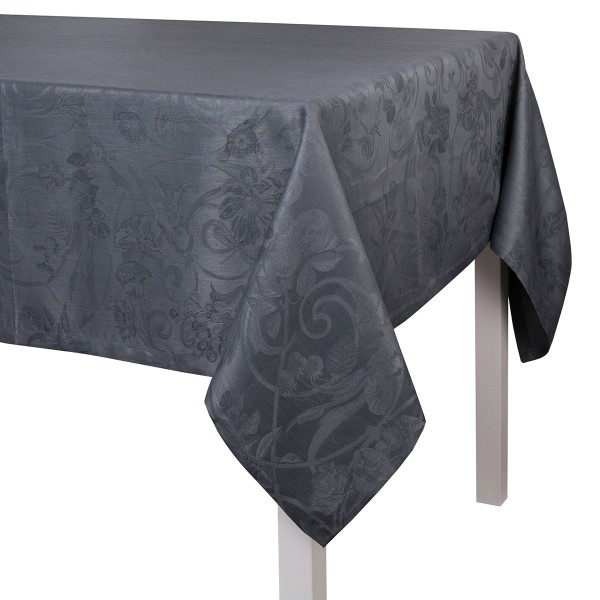 Tablecloth from Le Jacquard Français; Model Tivoli Flanelle; main colour grey in linen; Size 240x240 cm Square; Motif festive occasions; Pattern jacquard woven