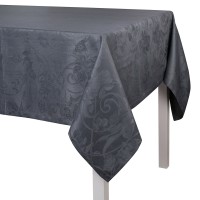 Mantel de Le Jacquard Français; Modelo Tivoli Flanelle; Color principal gris en lino; Tamaño 240x240 cm cuadrado; Motivo Celebraciones festivas en tejido jacquard