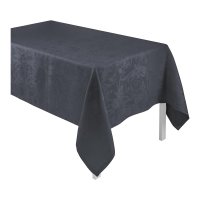 Mantel de Le Jacquard Français; Modelo Tivoli Onyx; Color principal negro en lino; Tamaño 175x175 cm cuadrado; Motivo Celebraciones festivas en tejido jacquard