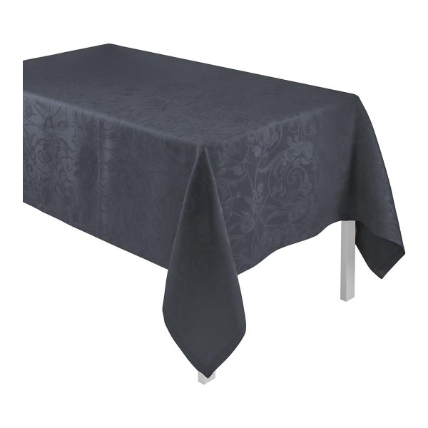 Mantel de Le Jacquard Français; Modelo Tivoli Onyx; Color principal negro en lino; Tamaño 240x240 cm cuadrado; Motivo Celebraciones festivas en tejido jacquard