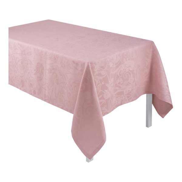 Tablecloth from Le Jacquard Français; Model Tivoli Rosepoudre; main colour pink in linen; Size 240x240 cm Square; Motif festive occasions; Pattern jacquard woven